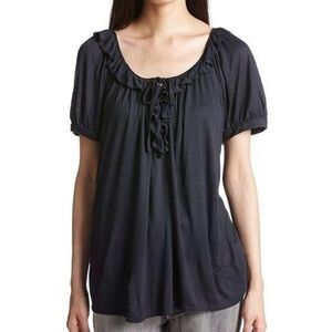 Joie Women’s Short Sleeve Ruffle Gray Silk Blouse in Medium💕